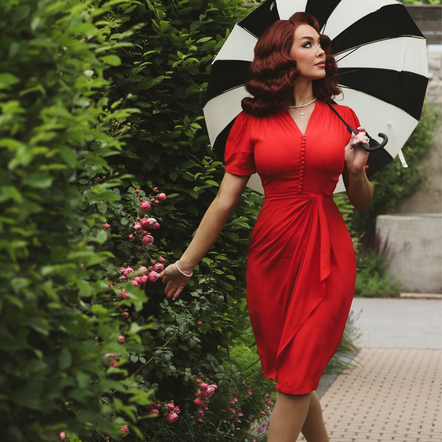 Mabel Waterfall Dress in Lipstick Red