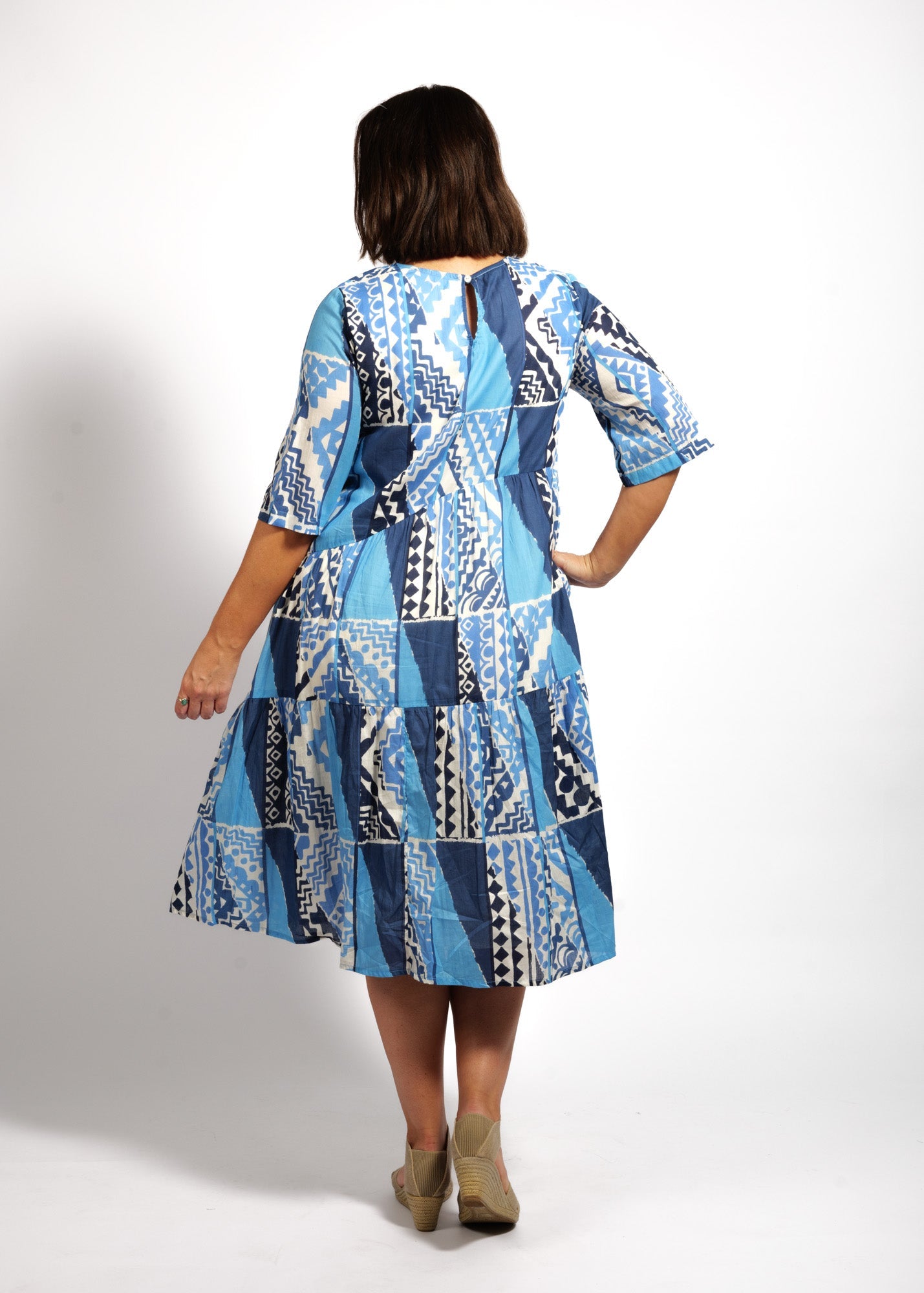 Violetta Dress in Blue Rectangles