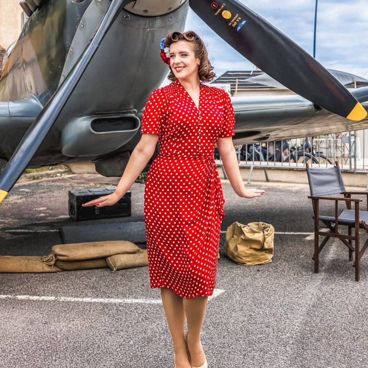Mabel Waterfall Dress in Red Polka