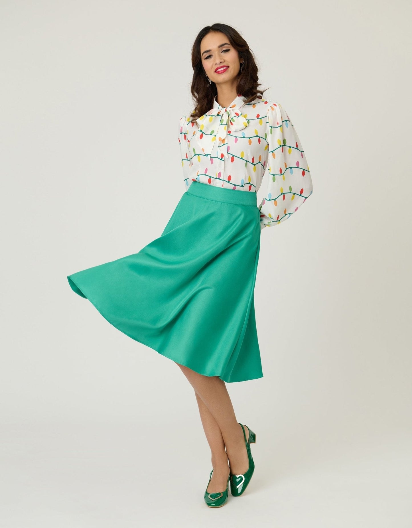 Unique Vintage Green High Waist Vivien Swing Skirt
