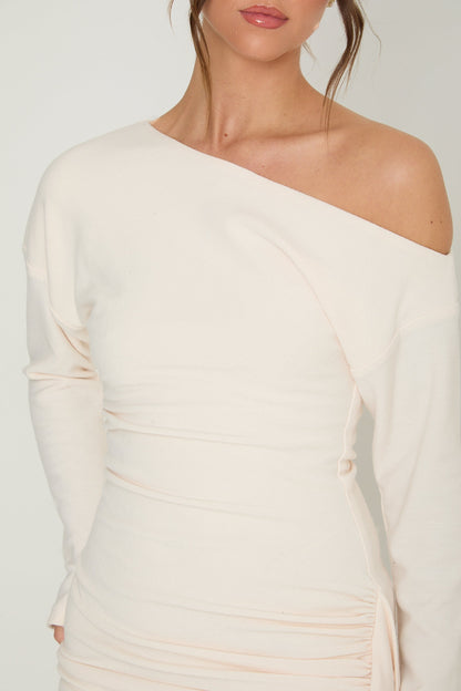 Hailey Asymmetric Drape Dress | Cream