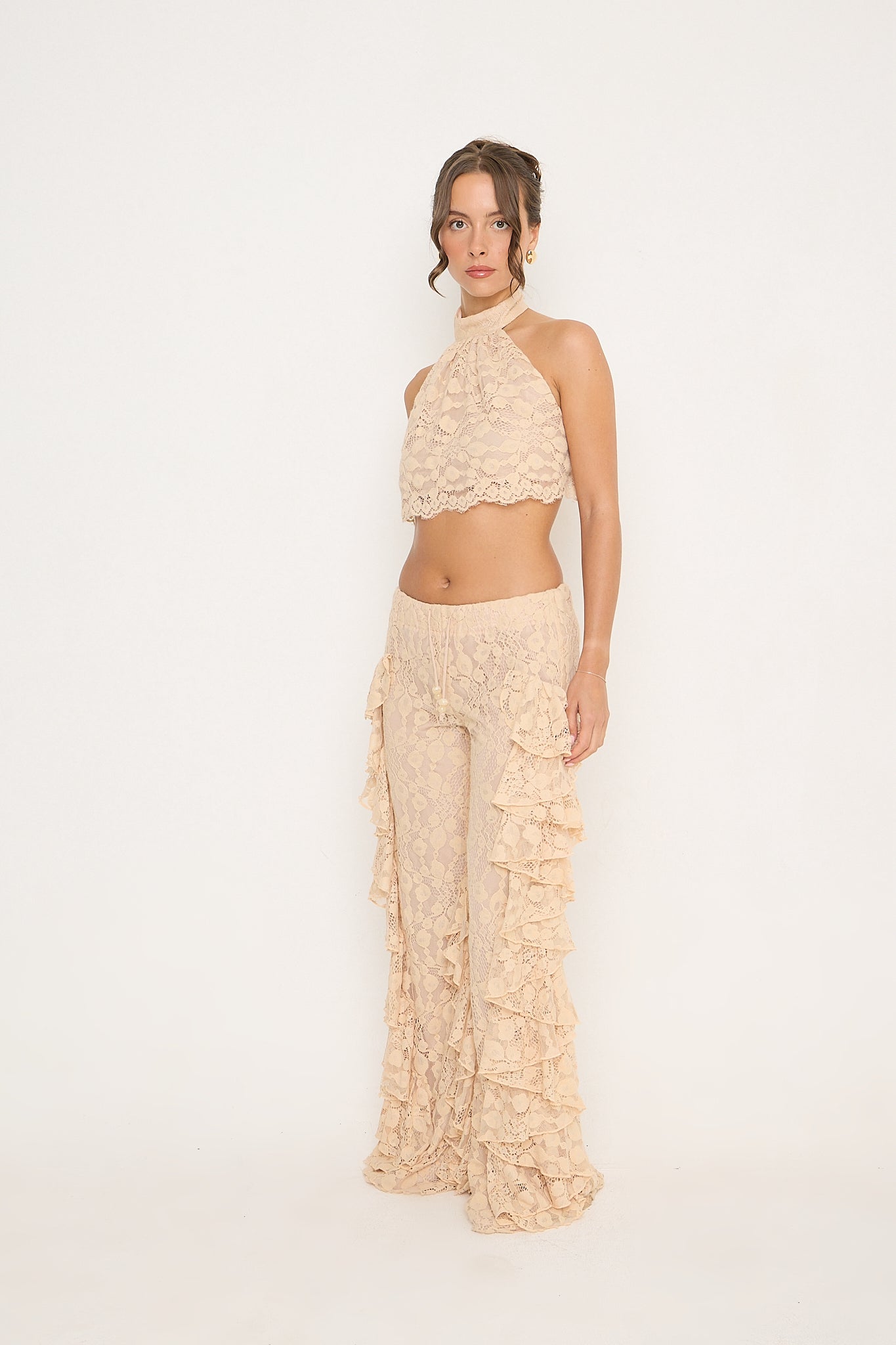 Sydney Lace Halter Top | Beige