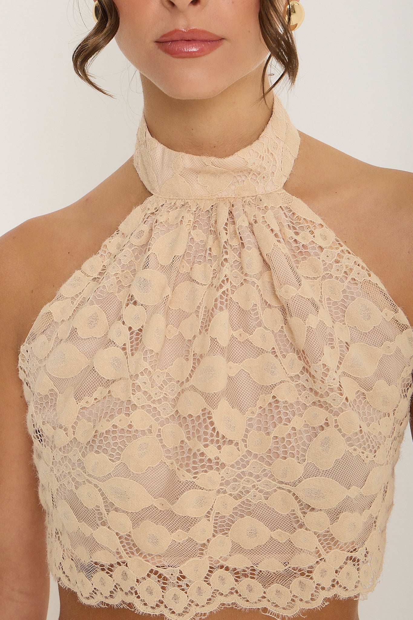 Sydney Lace Halter Top | Beige