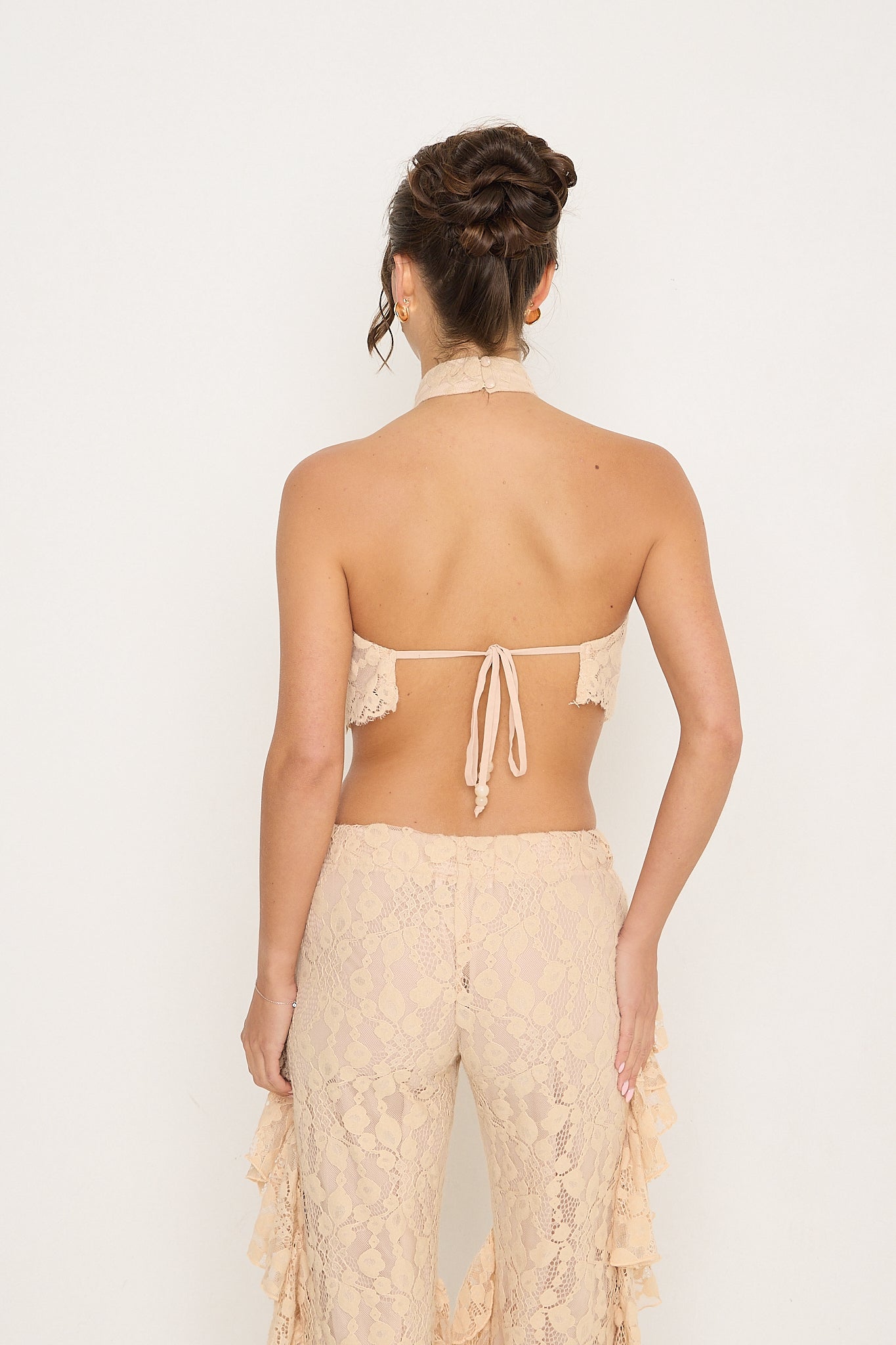 Sydney Lace Halter Top | Beige