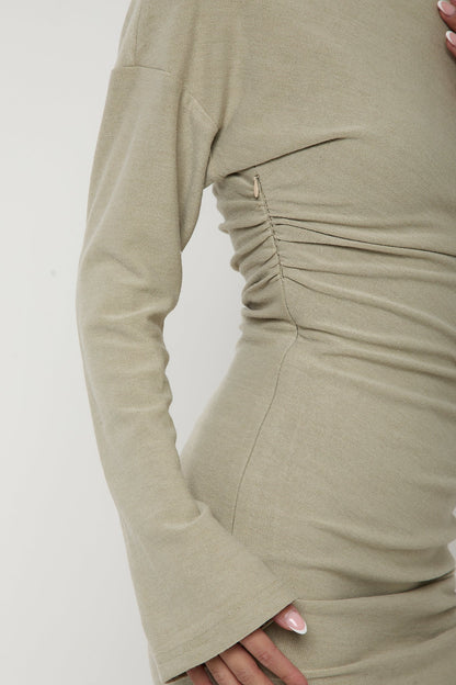 Hailey Asymmetric Drape Dress | Sage