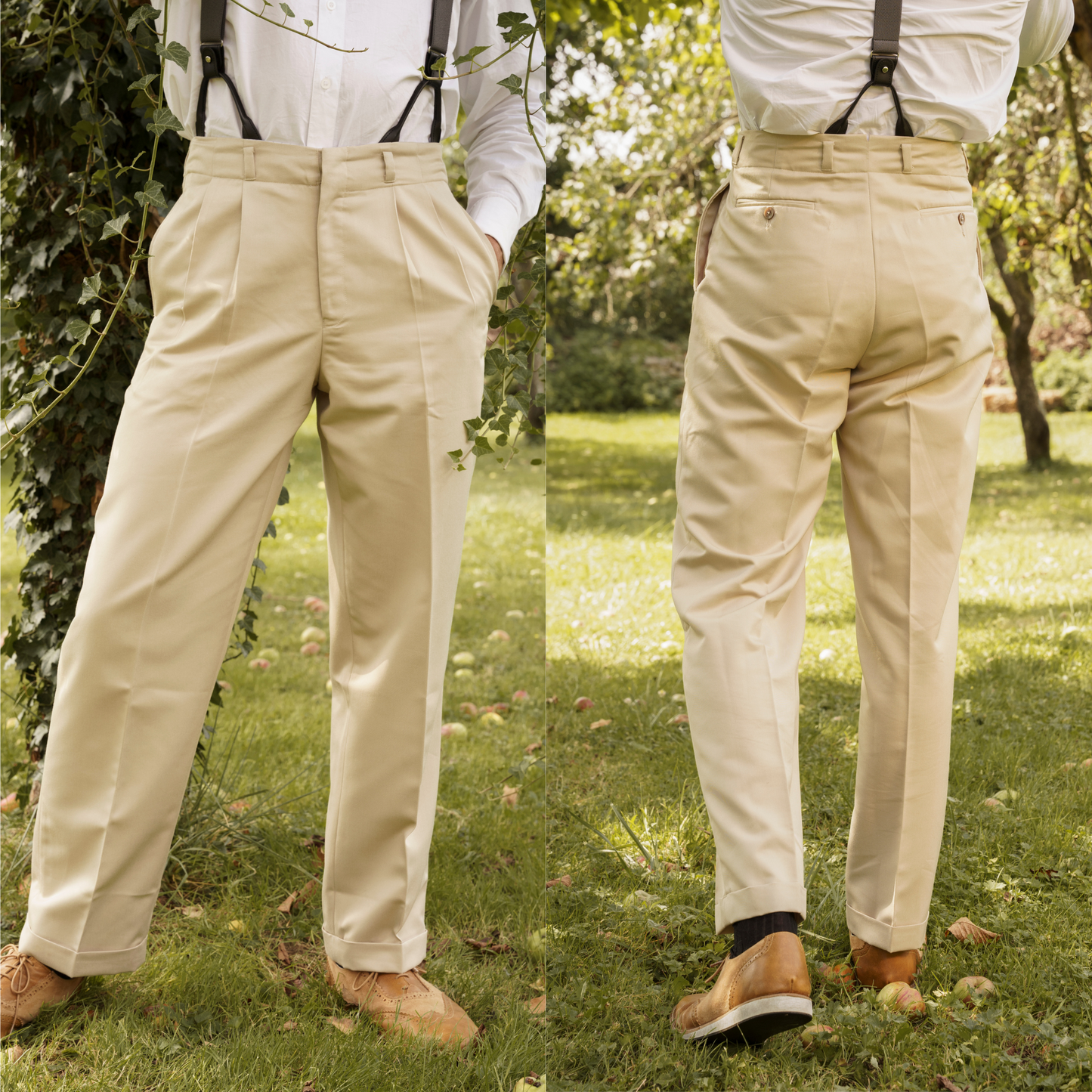 Men's 1950s Trousers in Navy Pinstripe
