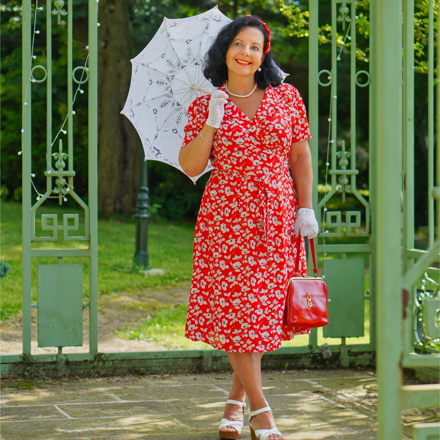 Peggy Wrap Dress in Red Pansy