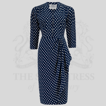 Mabel 3/4 Waterfall Dress in Navy Polka