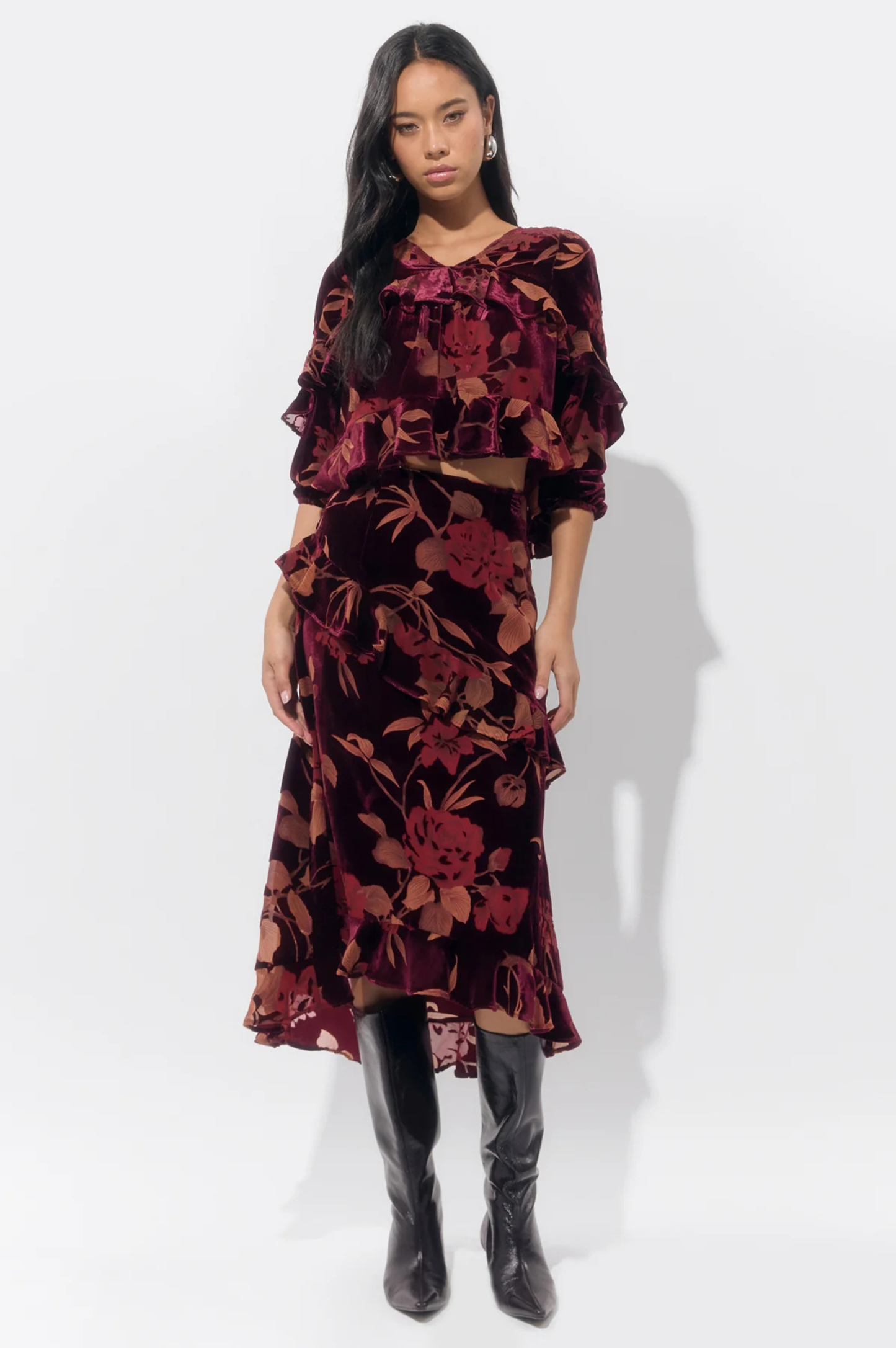 Reese Flutter Sleeve Velvet Burnout Top