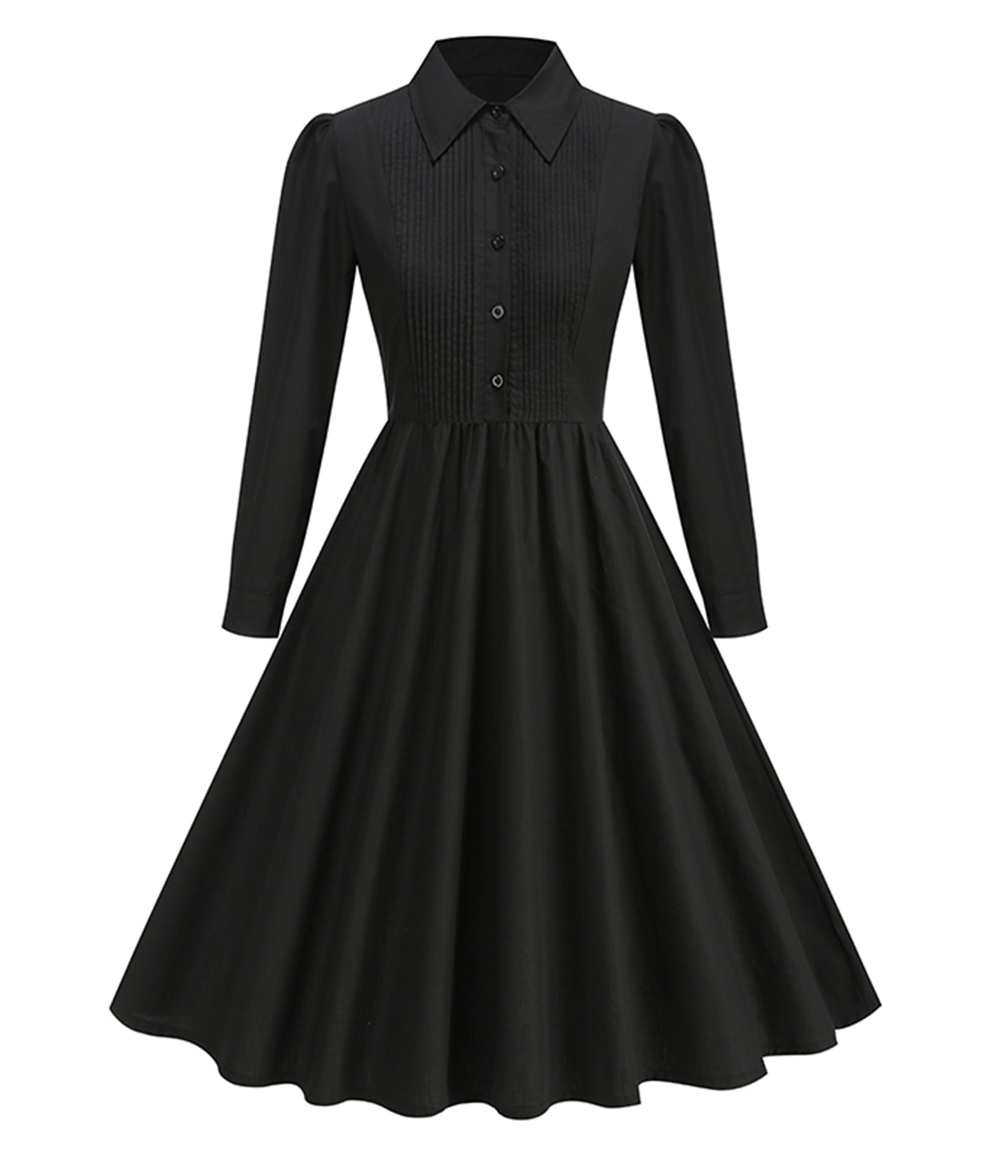 Black Three Quarter Sleeve Shirt Dress