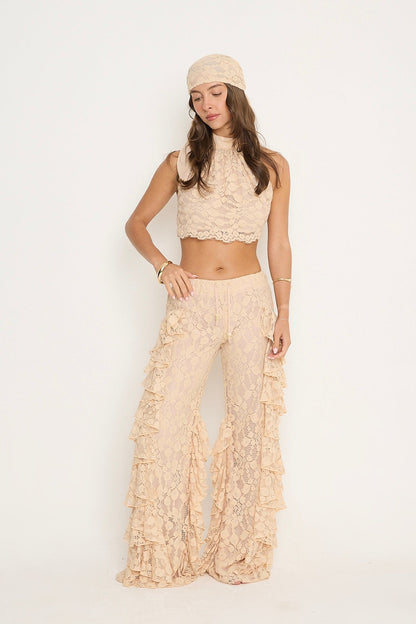 Sydney Lace Halter Top | Beige
