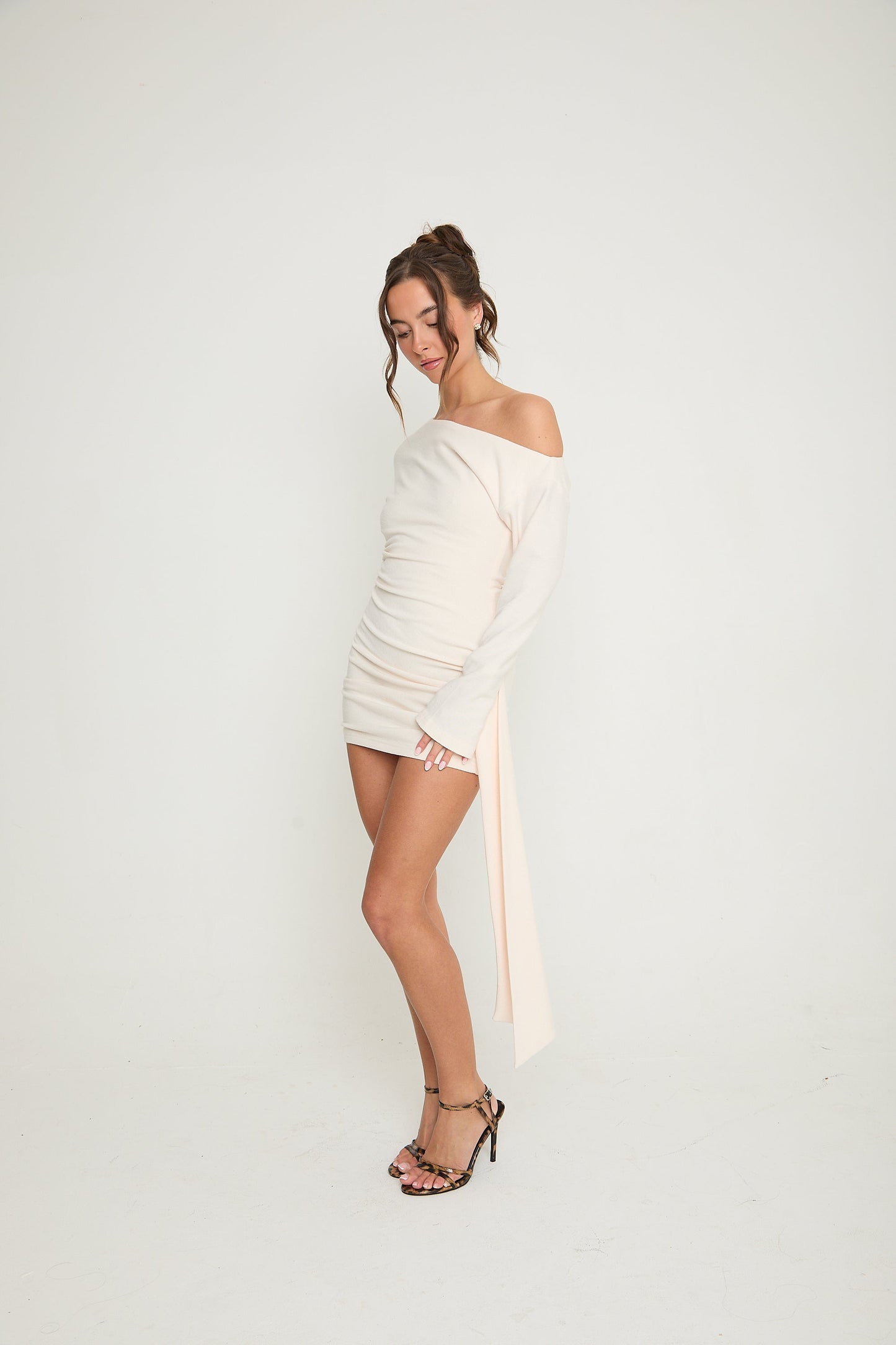 Hailey Asymmetric Drape Dress | Cream