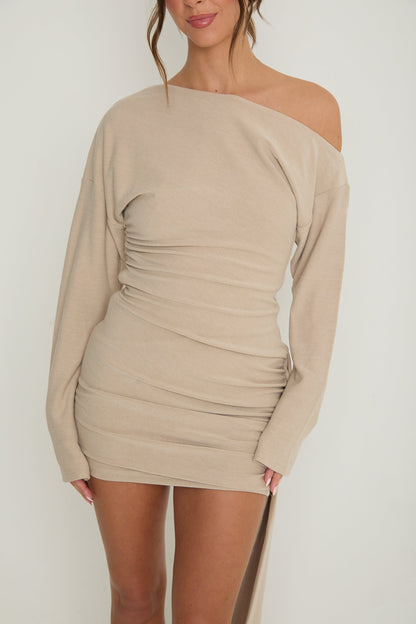 Hailey Asymmetric Drape Dress | Beige