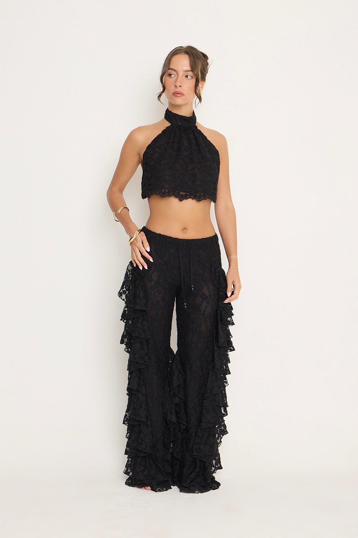 Sydney Lace Ruffle Trousers | Black