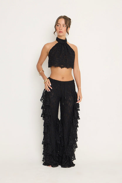 Sydney Lace Ruffle Trousers | Black