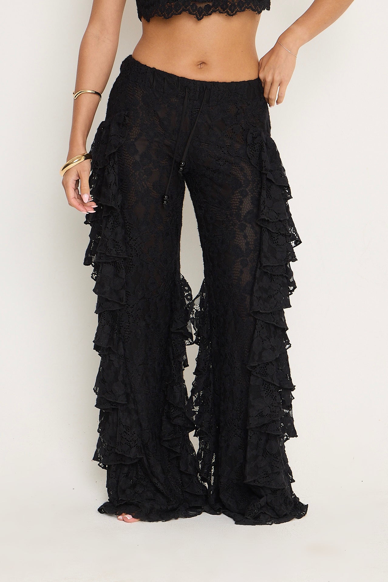 Sydney Lace Ruffle Trousers | Black