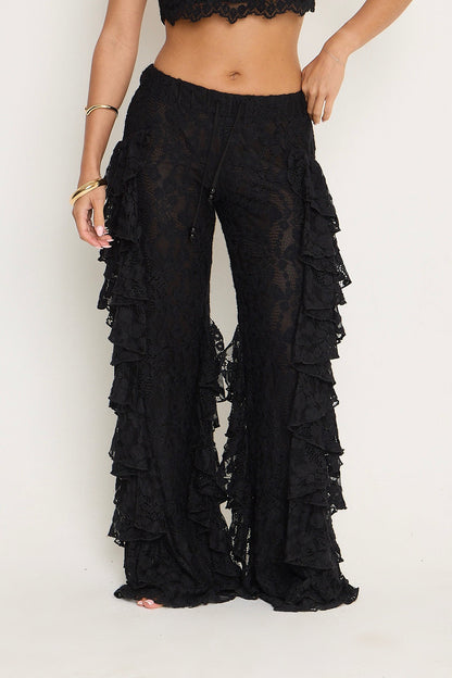Sydney Lace Ruffle Trousers | Black
