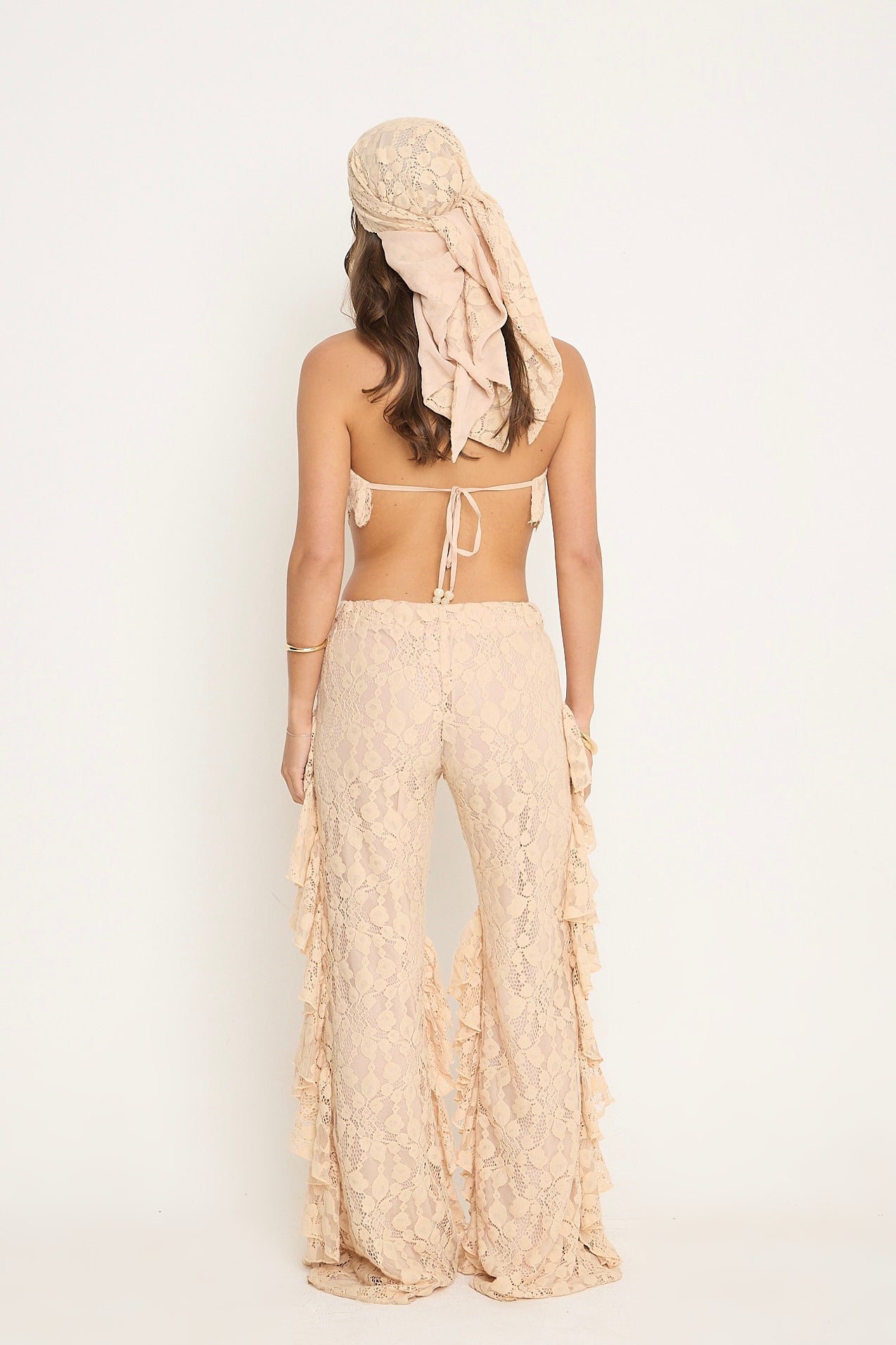 Sydney Lace Ruffle Trousers | Beige
