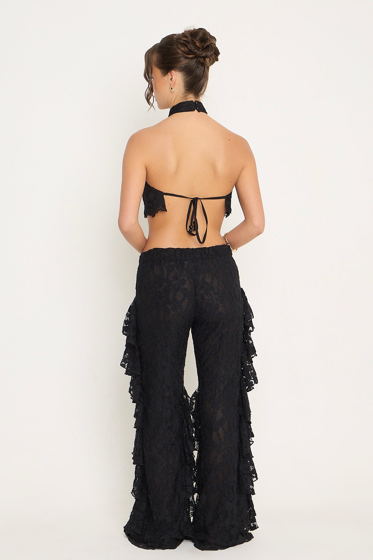Sydney Lace Ruffle Trousers | Black