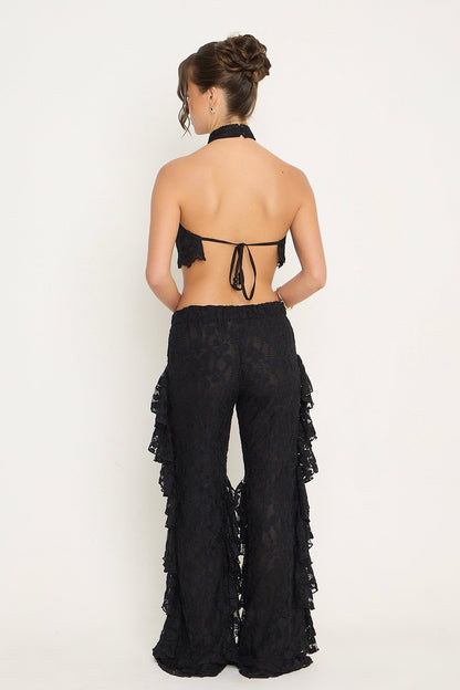 Sydney Lace Ruffle Trousers | Black