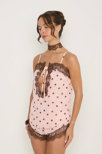 Gigi Lace Top & Choker | Pink Polka Dot