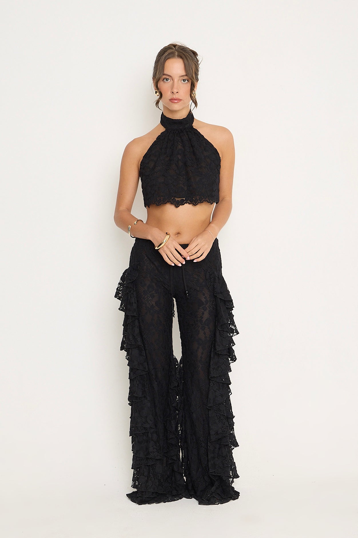 Sydney Lace Ruffle Trousers | Black