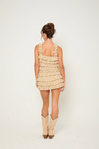 Macy Lace Ruffle Playsuit | Beige