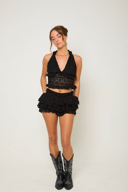 Tilly Lace Ruffle Co-Ord | Black