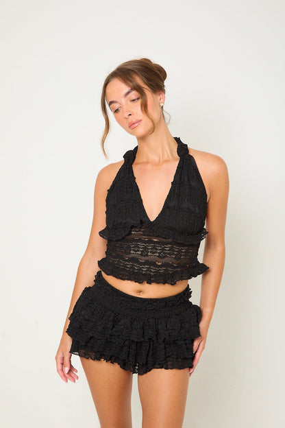Tilly Lace Ruffle Co-Ord | Black