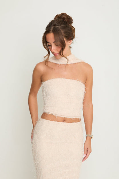 Claudia Fluffy Bandeau Top | Nude