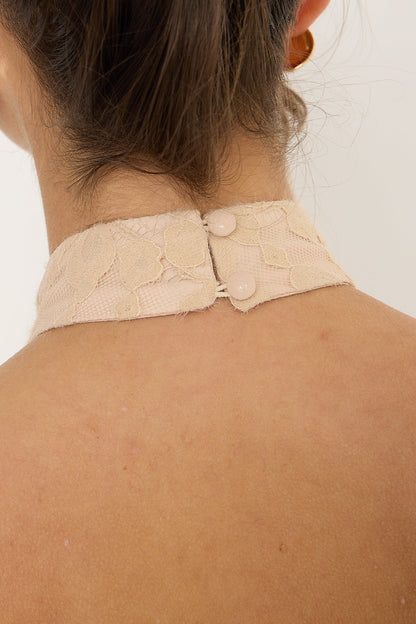 Sydney Lace Halter Top | Beige