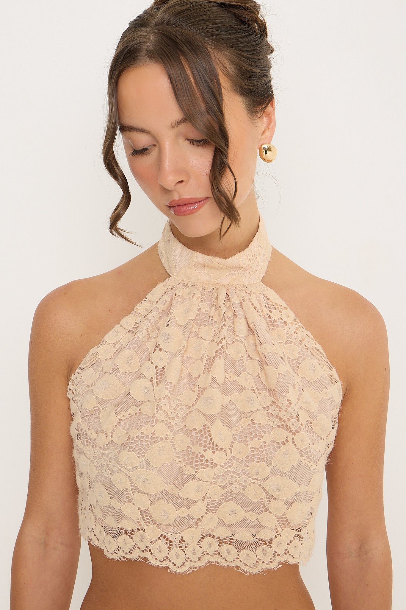 Sydney Lace Halter Top | Beige