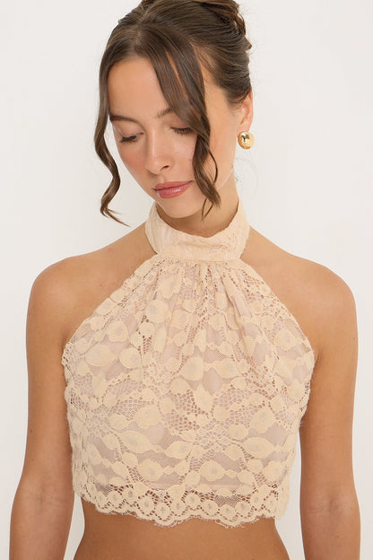 Sydney Lace Halter Top | Beige
