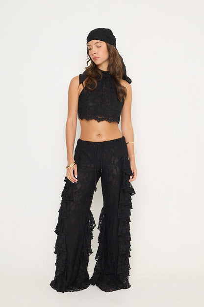 Sydney Lace Ruffle Trousers | Black