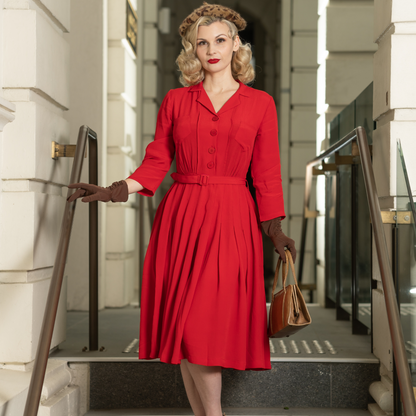 Lucille Shirtwaister Dress in Lipstick Red