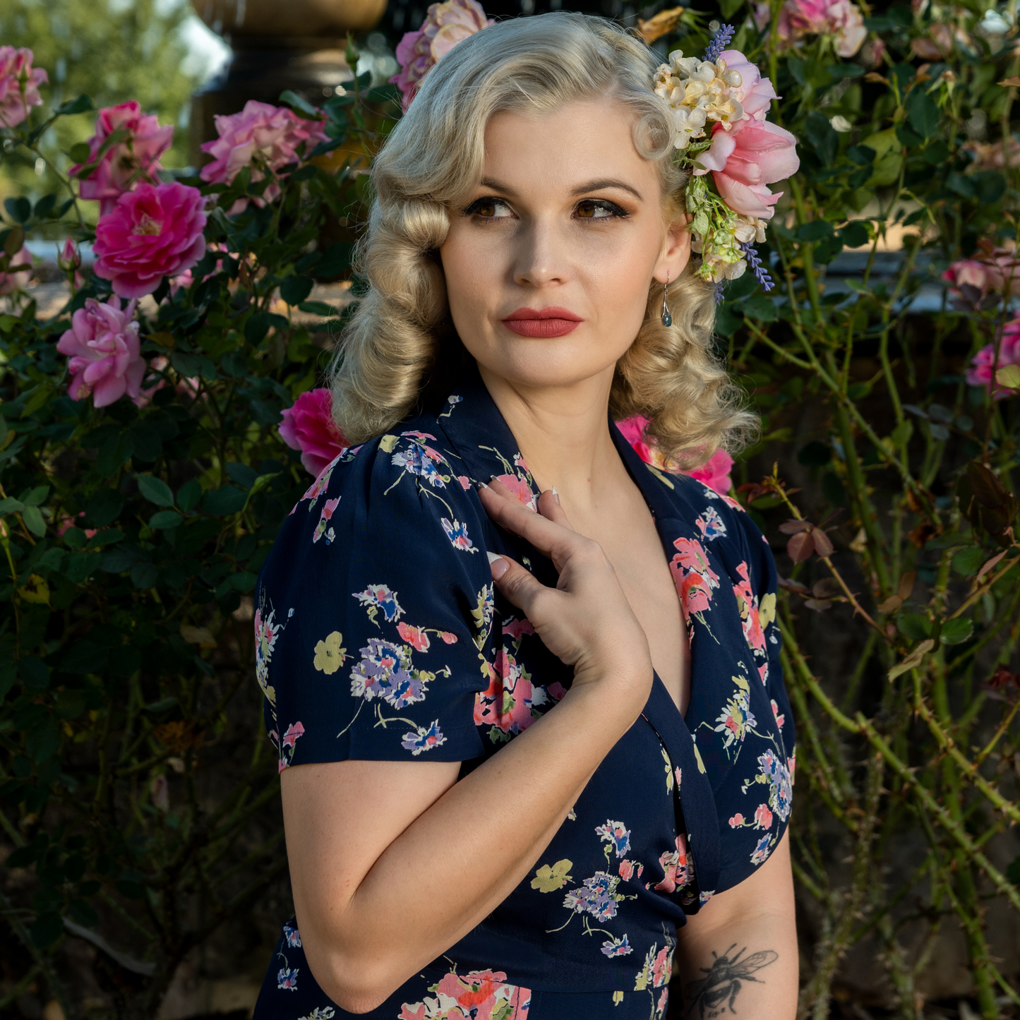 Peggy Wrap Dress in Navy Mayflower