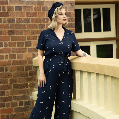 Lauren Siren Suit in Navy Polka