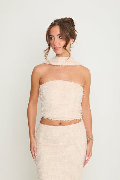 Claudia Fluffy Bandeau Top | Nude