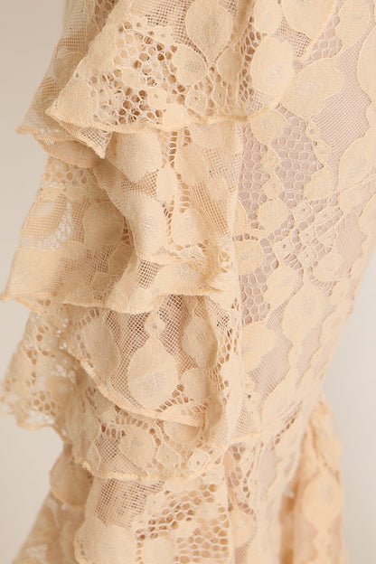 Sydney Lace Ruffle Trousers | Beige