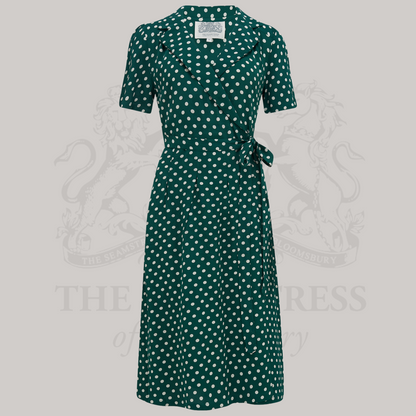 Peggy Wrap Dress in Green Polka