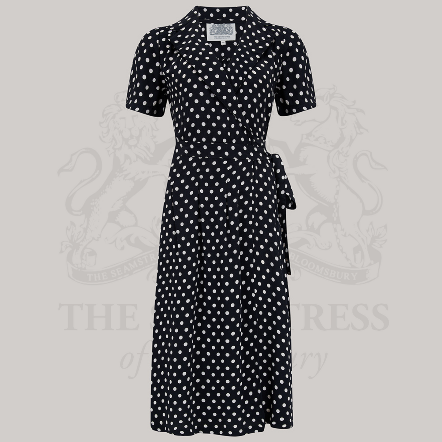 Peggy Wrap Dress in Black Polka