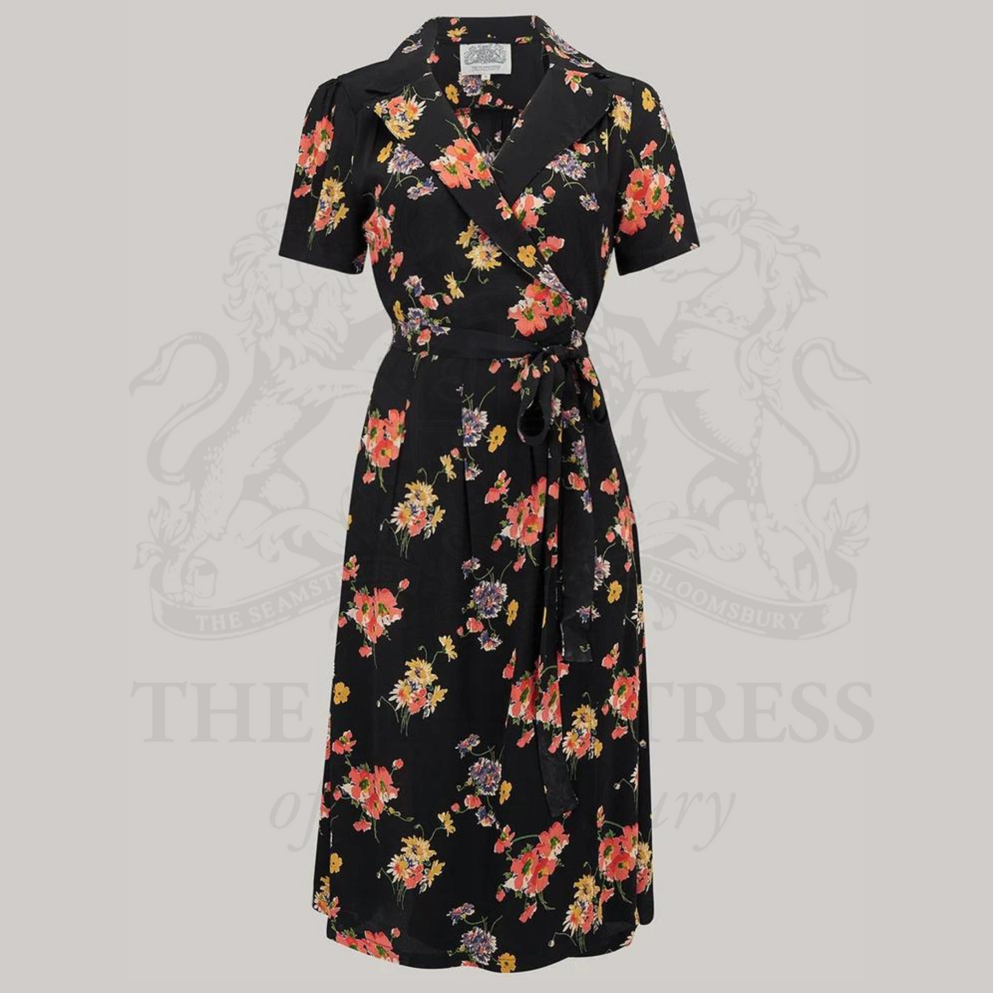 Peggy Wrap Dress in Black Mayflower