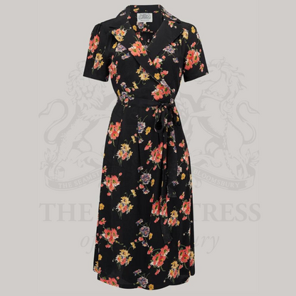Peggy Wrap Dress in Black Mayflower