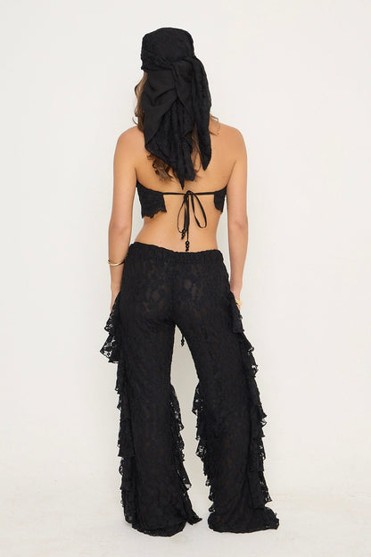Sydney Lace Ruffle Trousers | Black