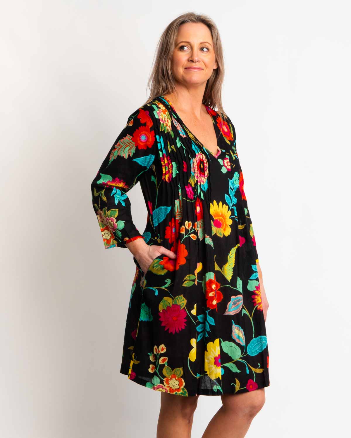 Heron Dress in Black Floral