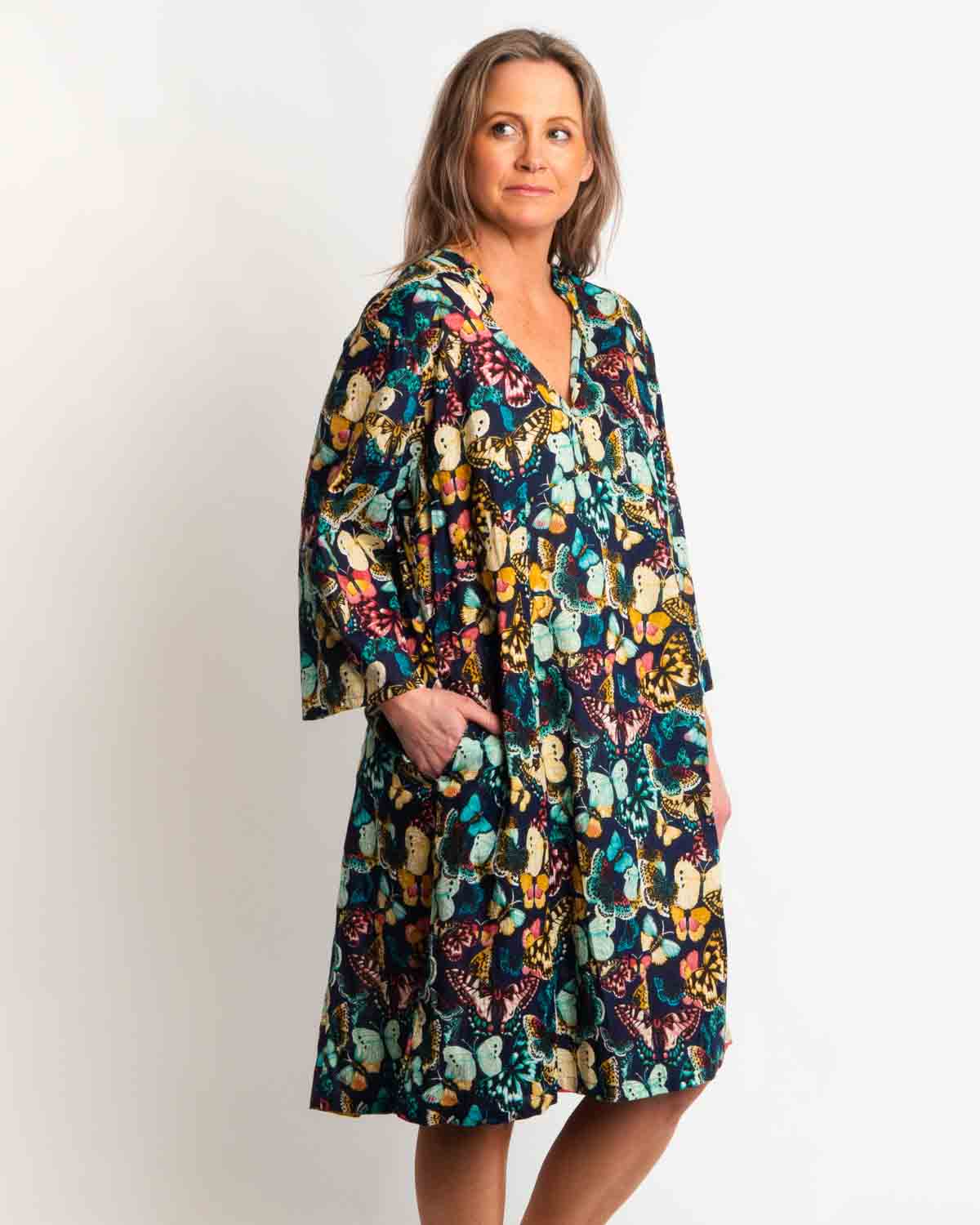 Lucinda Dress in Navy Butterfly