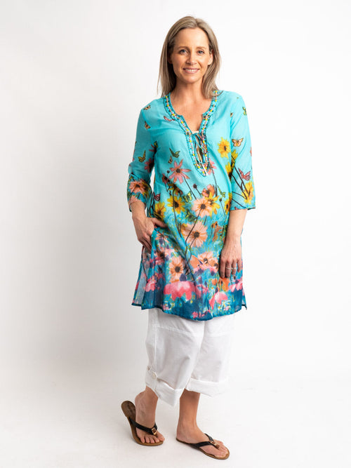 Long Top in Sky Blue Floral