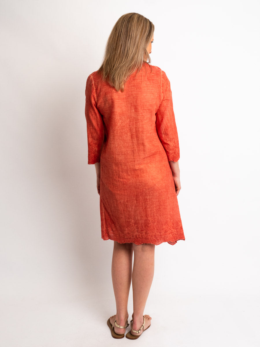 Pleated Knee-length Summer Dress in Ochre Wash