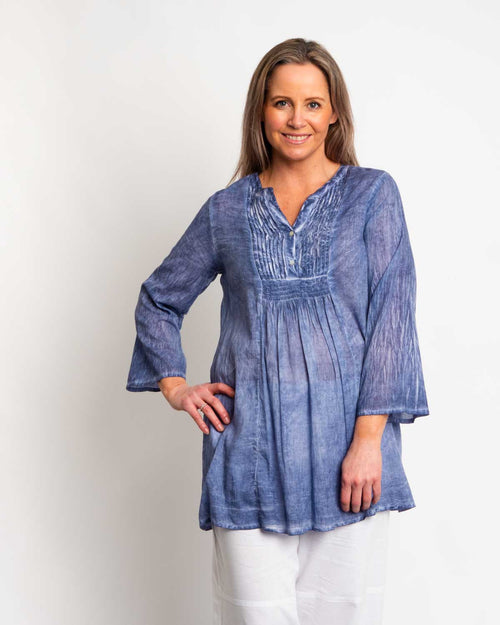Pleated Summer Top in Blue Wash