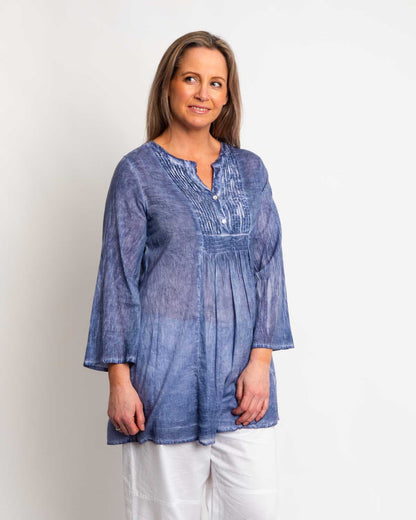 Pleated Summer Top in Blue Wash
